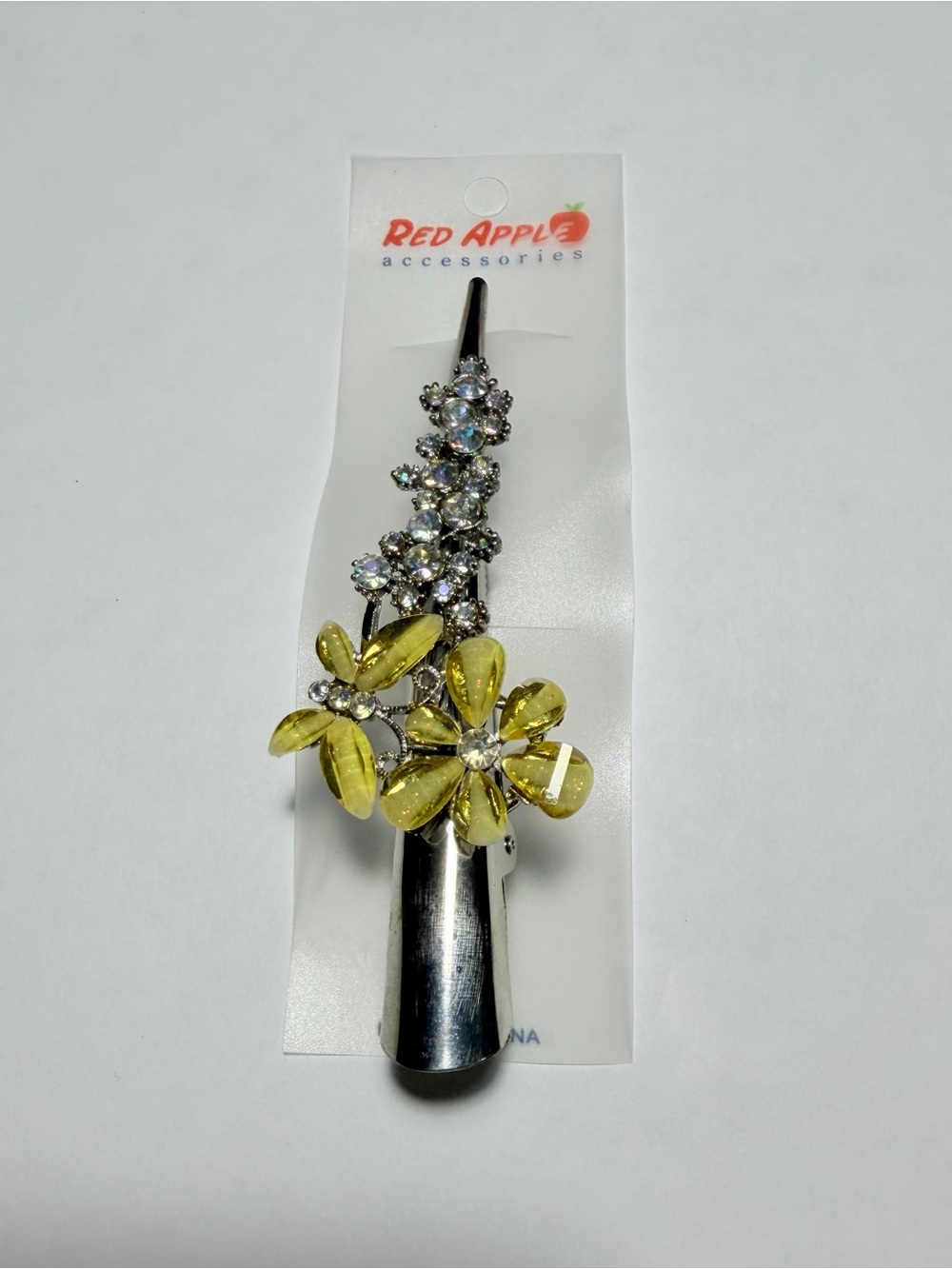 Apple Yellow Floral Crystal Hair Clip